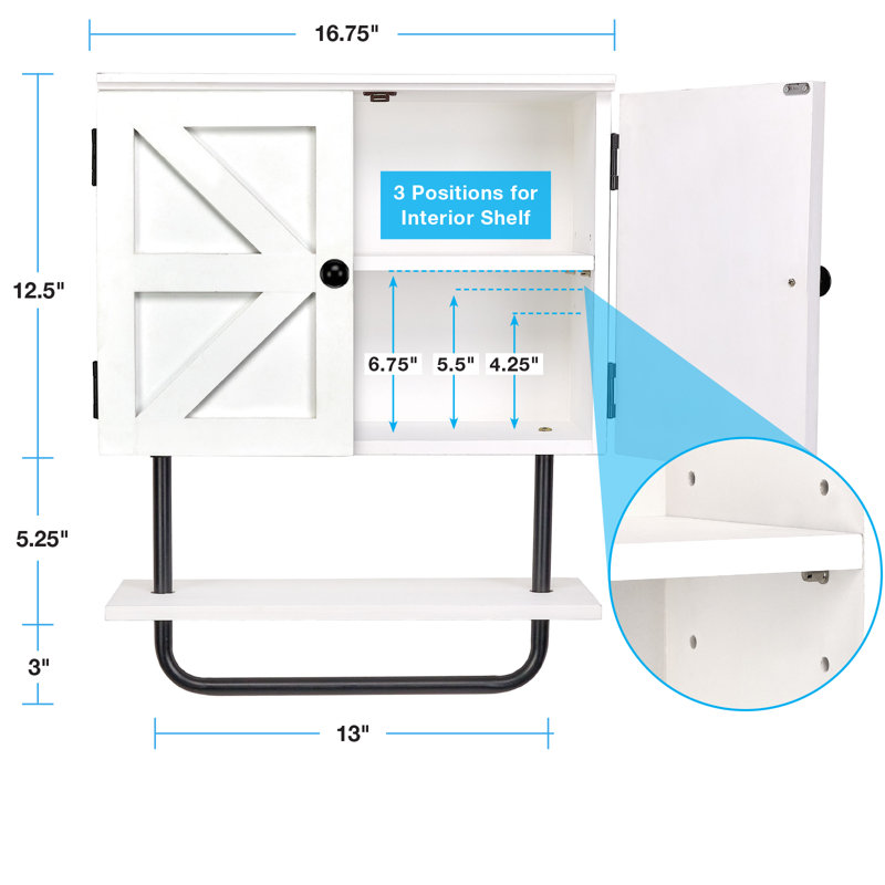 Gracie Oaks Barndoor Bathroom Wall With Towel Bar, 17" X 21